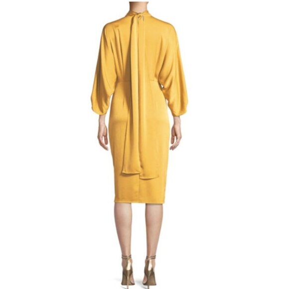 Diane von Furstenberg Yellow Draped Midi Dress Women’s Size 4 Silky Deep V Neck - Picture 5 of 12